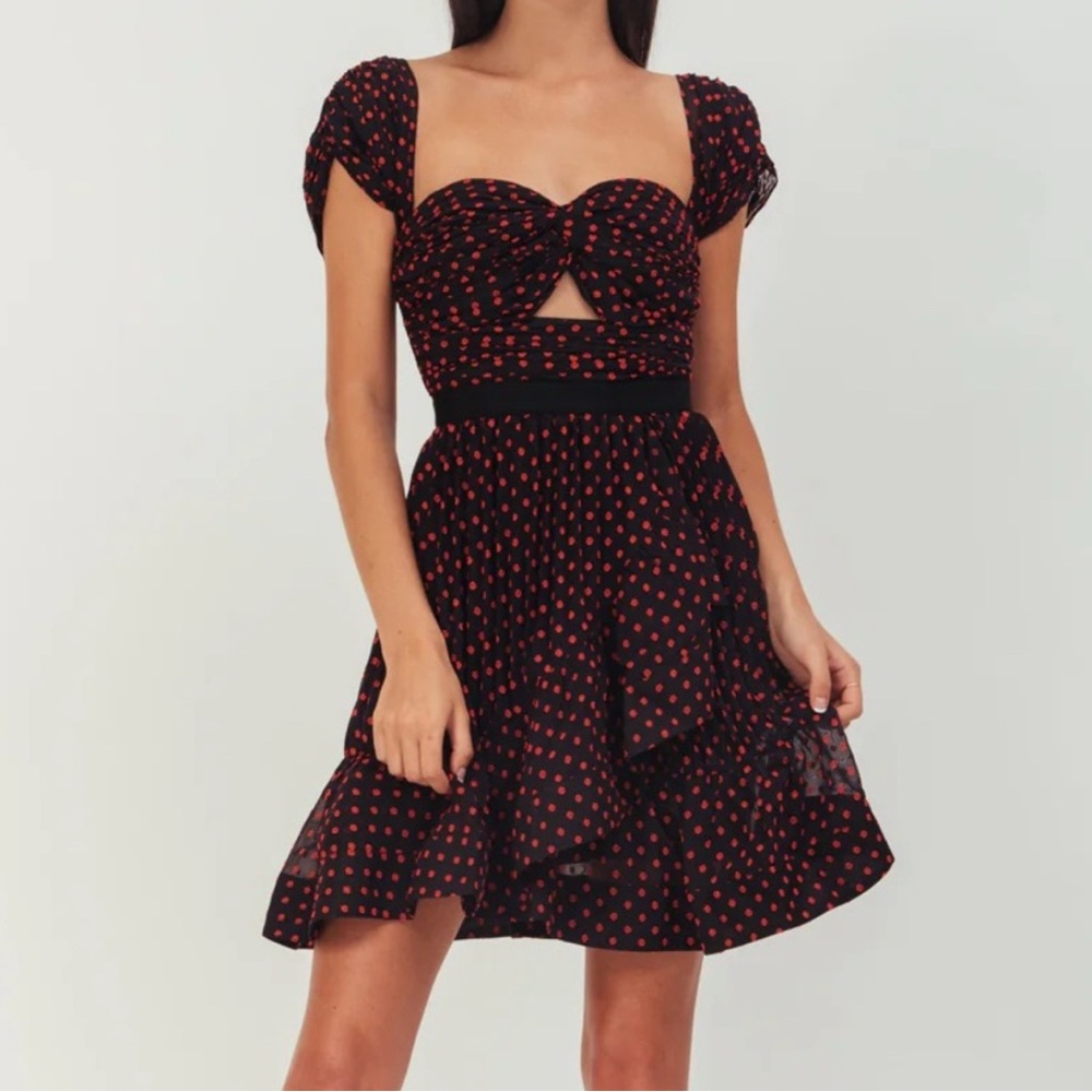 Self Portrait Embroidered Black/Red Dress, Size 8